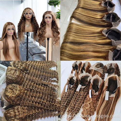 Free wig vendor hd lace straight human hair wigs highlight 1b honey brown color straight bob human hair lace front wigs
